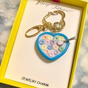Betsey Johnson Cereal Bowl Heart Keychain Charm Gold Tone Key Ring